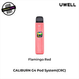 Uwell Caliburn G4 Pod System in Flamingo Red on a white background. Underground Vapes Woodstock and London