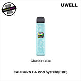 Uwell CCaliburn G4 pod system in Glacier Blue on a white background. Underground Vapes Woodstock and London