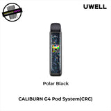 Uwell Caliburn G4 Pod System in Polar Black on a white background. Underground Vapes Woodstock and London