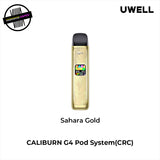 Uwell Caliburn G4 Pod System in Sahara Gold on a white background. Underground Vapes Woodstock and London