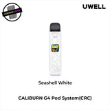 Uwell Caliburn G4 pod system in seashell white on a white background. Underground Vapes Woodstock and London