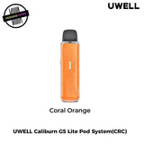 Orange Uwell Caliburn G5 Lite Pod System on a white background. Underground Vapes Woodstock and London