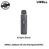 Uwell Caliburn G5 Lite Pod System in Knight Black on a white background. Underground Vapes Woodstock and London