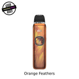 The Caliburn G5 kit in metallic orange with transparent feathers. Underground Vapes Woodstock and London