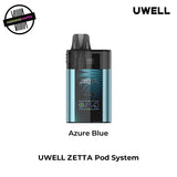 UWELL ZETTA Pod System in Azure Blue on a white background. Underground Vapes Woodstock and London