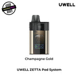 UWELL ZETTA Pod System in champagne gold on a white background. Underground Vapes Woodstock and London