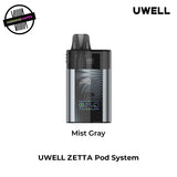 UWELL ZETTA Pod System in mist gray on a white background. Underground Vapes Woodstock and London