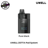 UWELL ZETTA Pod System in black on a white background. Underground Vapes Woodstock and London