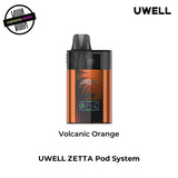 UWELL ZETTA Pod System in volcanic orange on a white background. Underground Vapes Woodstock and London